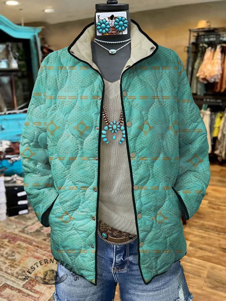 Women's Vintage Art Print Casual Quilted Cardigan