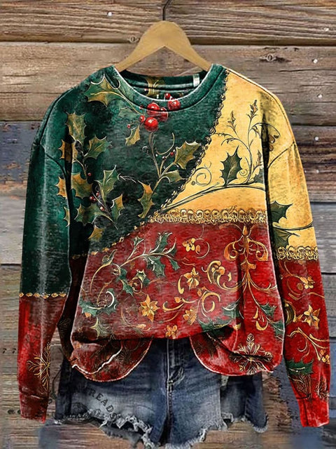 Christmas Retro Pattern Red Fruit Art Print Casual Sweatshirt
