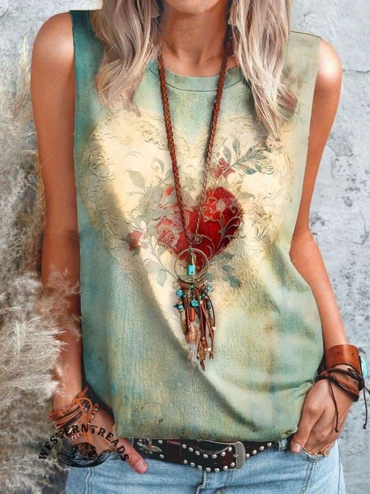 🔥Limited Time Discount🔥Vintage Heart Print T-shirt