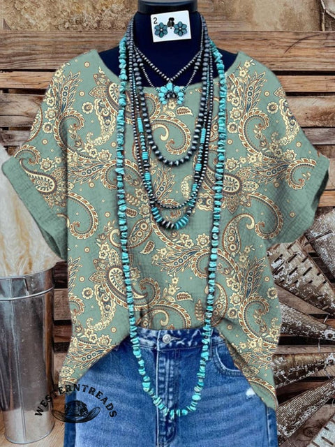 Women's  Print Casual Cotton And Linen Shirt