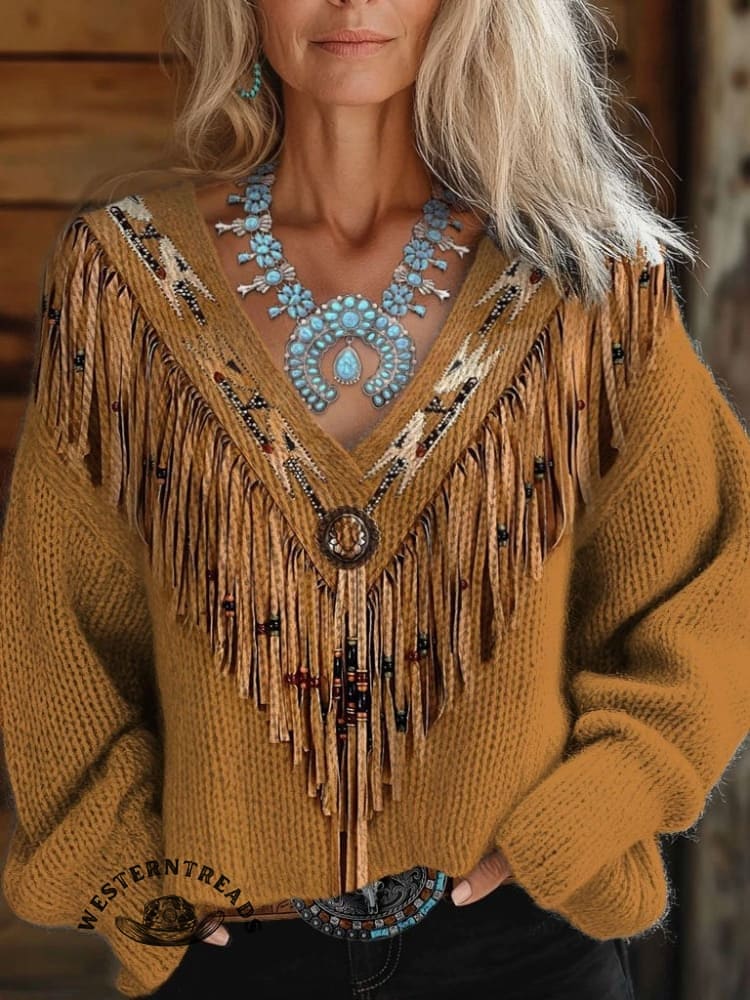 🔥Hot Sale🔥Yellow Ethnic Geometry Art Print Casual Sweatshirt