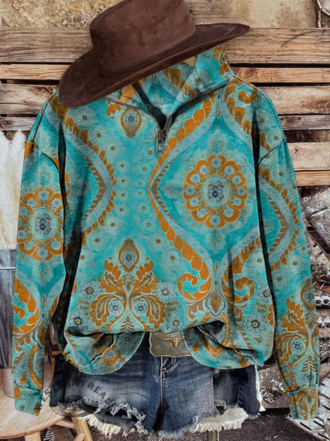 Classic Western Casual Long Sleeve Zip Sweatshirt