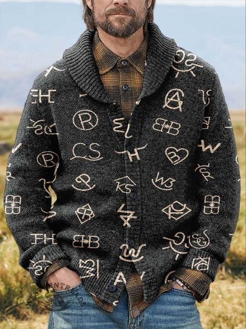 Western Cattle Brands Print Knit V-neck Pullover Sweater
