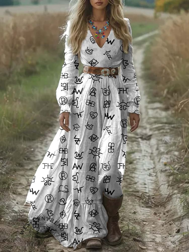 Women's Cattle Brands Print Pocket Cotton Dress