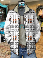 Women's Vintage White Arrows Aztec Art Print Casual Quilted Cardigan