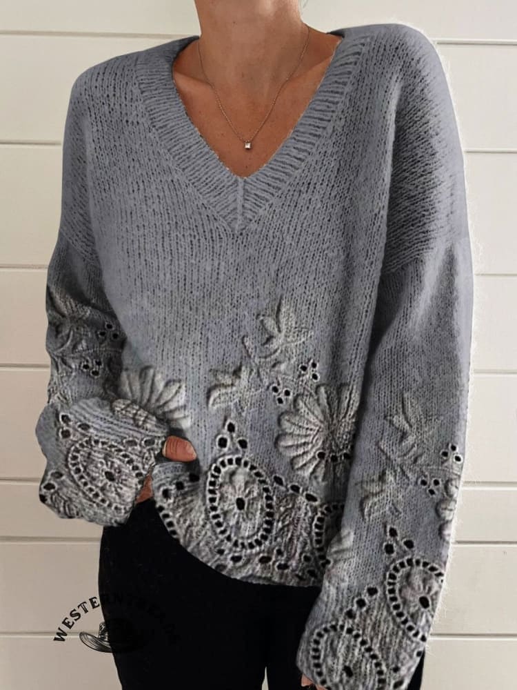 ?Limited Time Discount?Vintage Lace Floral Print Casual Sweatshirt