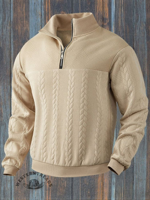 Retro casual stand collar zipper pullover loose sweatshirt