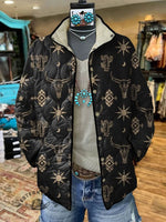 Women's Vintage Art Print Black Casual Quilted Cardigan