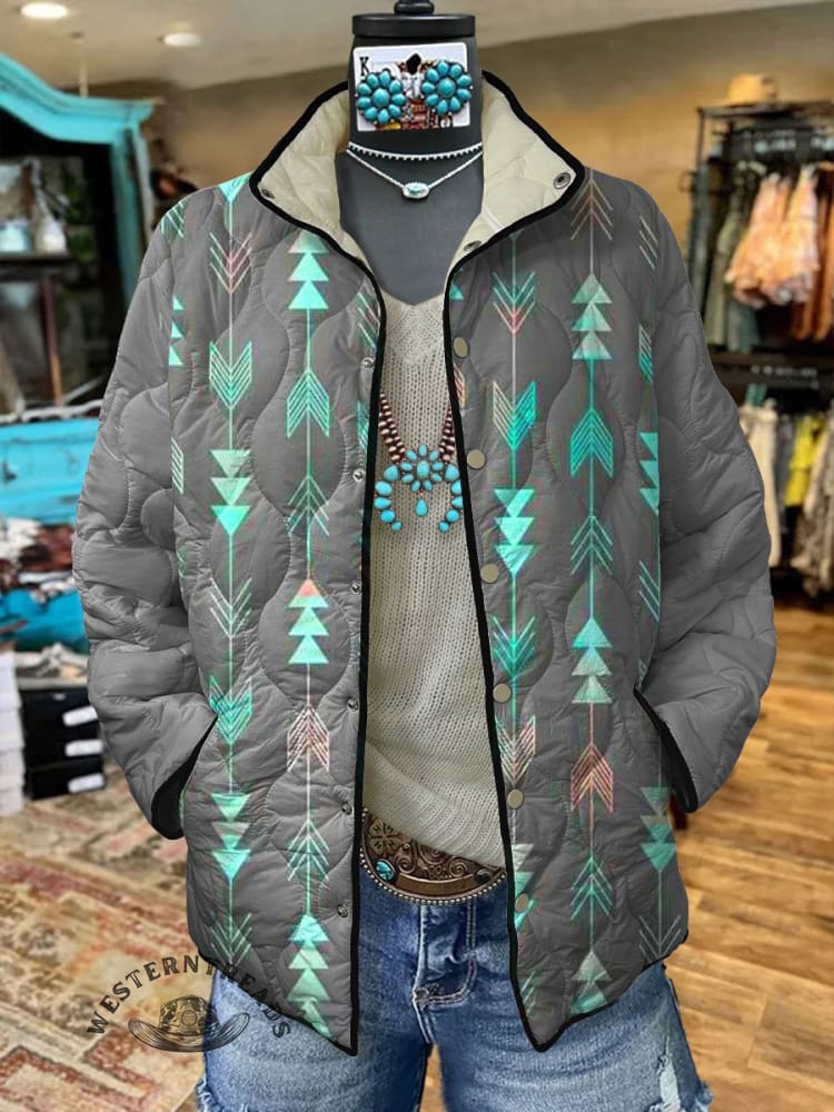 Women's Vintage Art Print Casual Quilted Cardigan