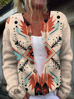 Aztec Print Buttoned Cardigan Sweater