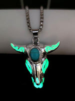 Turquoise Skull Bull Head Stainless Steel Glow Necklace