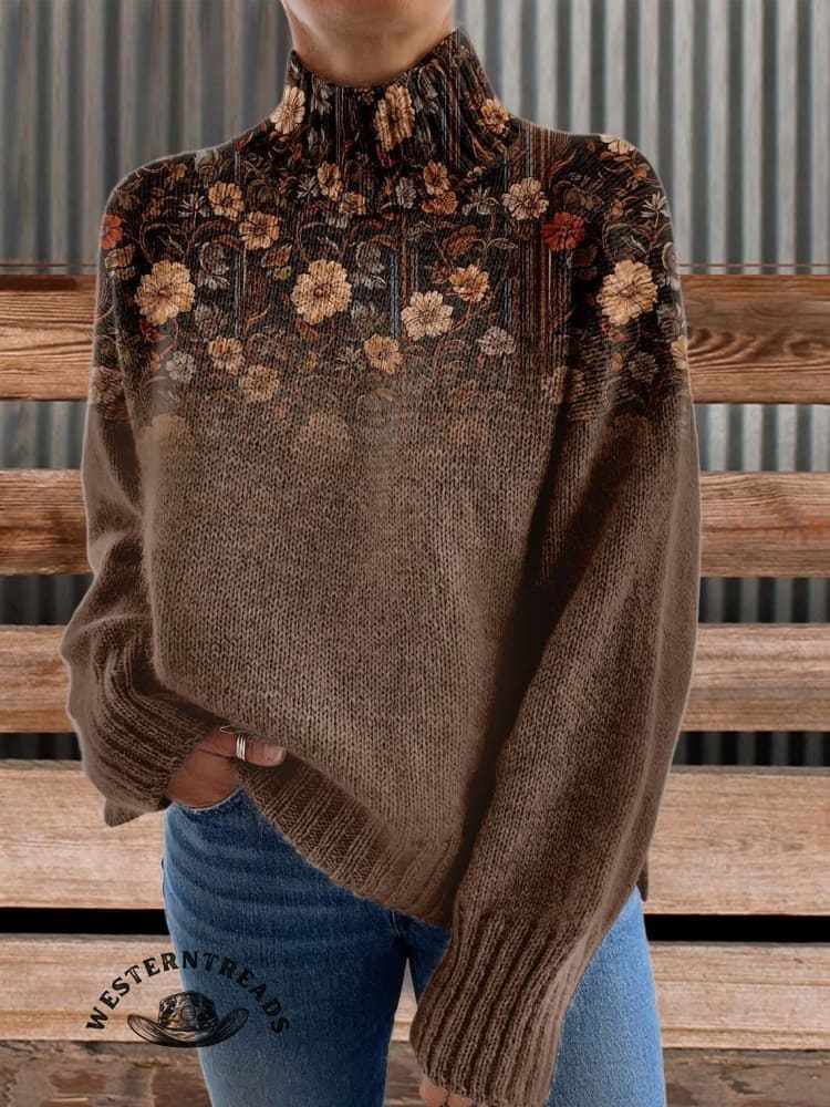 Brown Flower Casual Sweatshirt