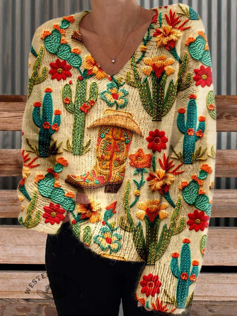 Women's Cactus Casual V-neck Pullover Knit