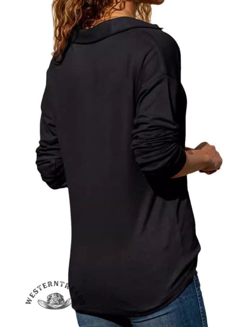 Women's Casual V-neck Solid Color Long-sleeved Tops
