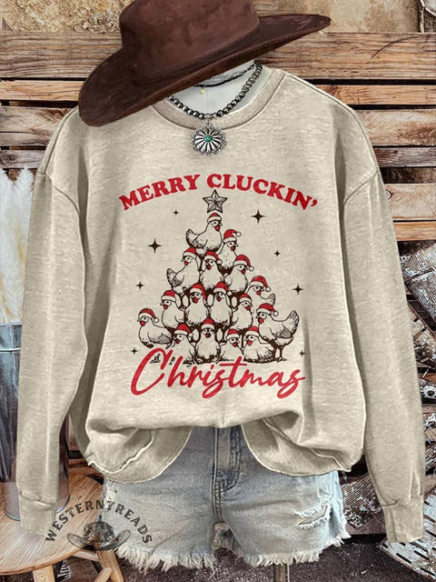 Merry Cluckin‘ Christmas Print Casual Sweatshirt