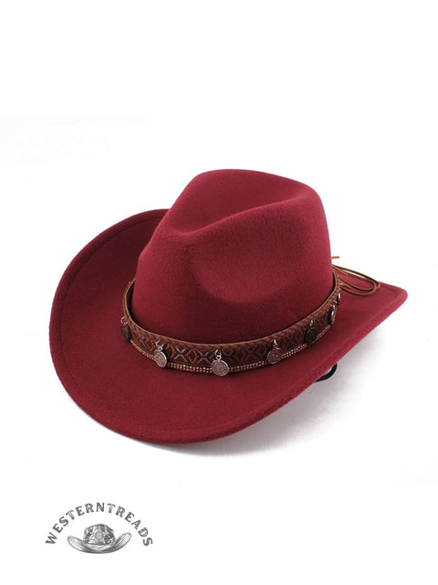 Endless Belt Decorated Western Cowboy Retro Wool Hat