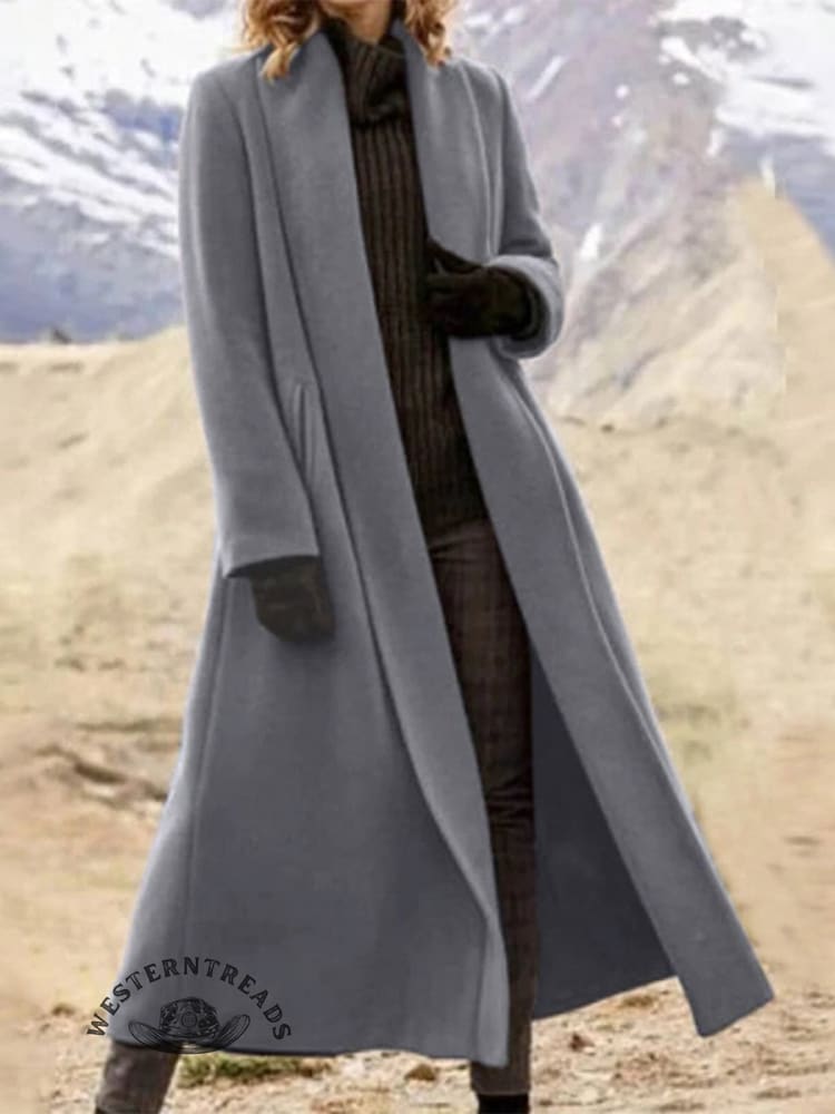 Women's Solid Color Lapel Long Coat