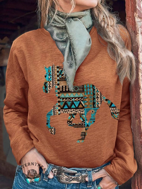 Horse Art Print Casual Sweatshirt