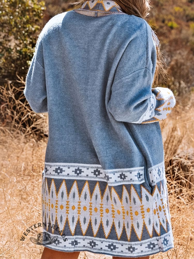 Autumn and Winter Ethnic Style Printed Knitted Long-sleeved Sweater Jacket