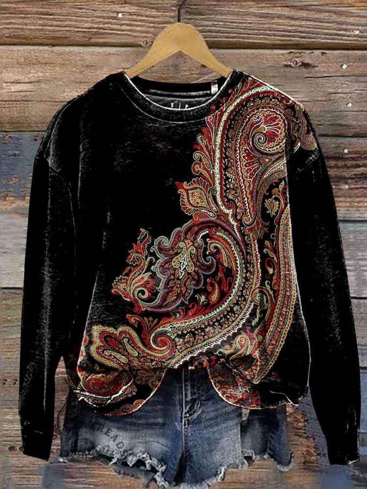 🔥Hot Sale🔥Retro Paisley Pattern Art Print Casual Sweatshirt