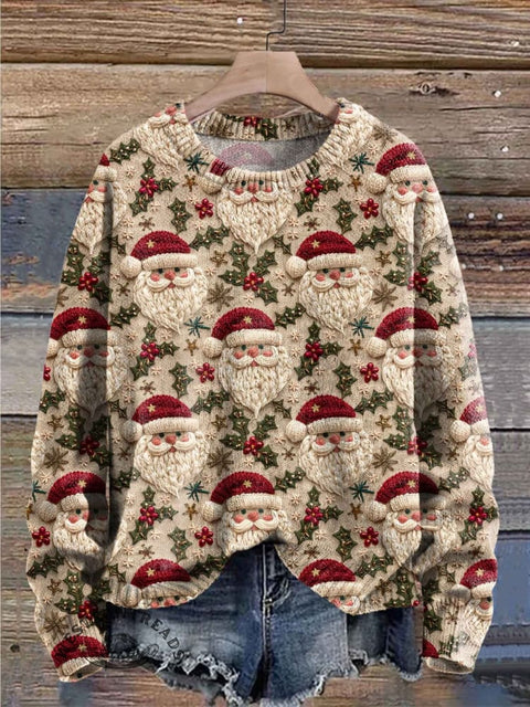 Santa Sweater Christmas Print Knit Pullover Sweater
