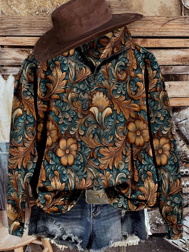 Vintage Flower Art Casual Long Sleeve Sweatshirt Hoodie