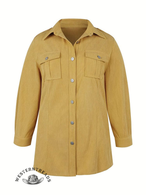 Women's  Corduroy Button Up Long Sleeve Turn Down Collar Shacket