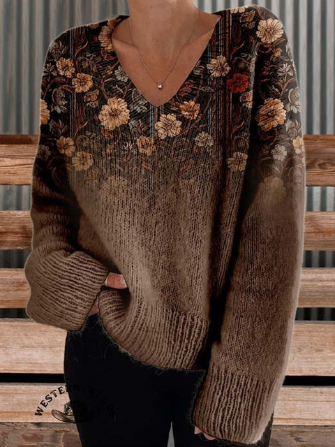 🔥Global best-selling🔥Women's Brown Flower Print Casual Sweatshirt