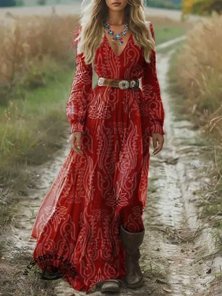 🔥Hot Sale🔥Women's Boot Stitch Print Pocket Cotton Dress