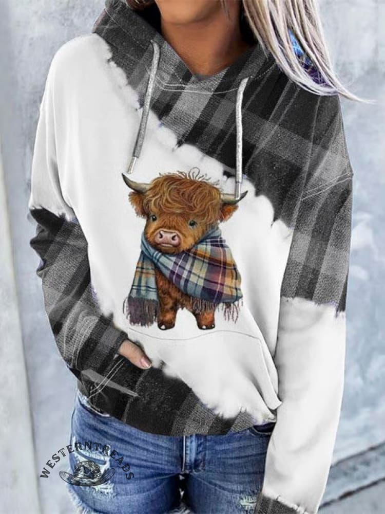 Women's Lovely Highland Cow Art Print Casual Hoodie Sweatshirt