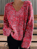 Red Perlis Print Casual Sweatshirt