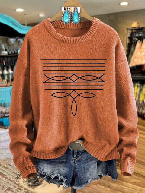 Boot Stitch Print Knit Pullover Sweater