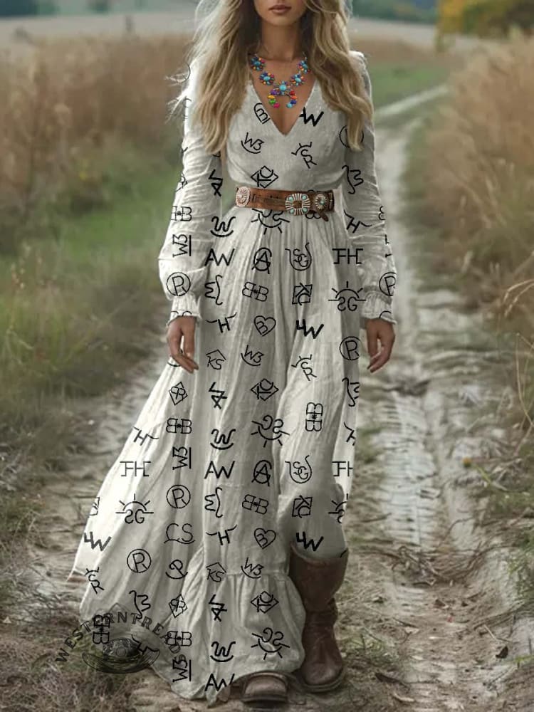 Women's Cattle Brands Print Pocket Cotton Dress