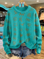 Western Cattle Brands Print Knit Pullover Sweater