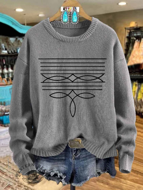 Boot Stitch Print Knit Pullover Sweater
