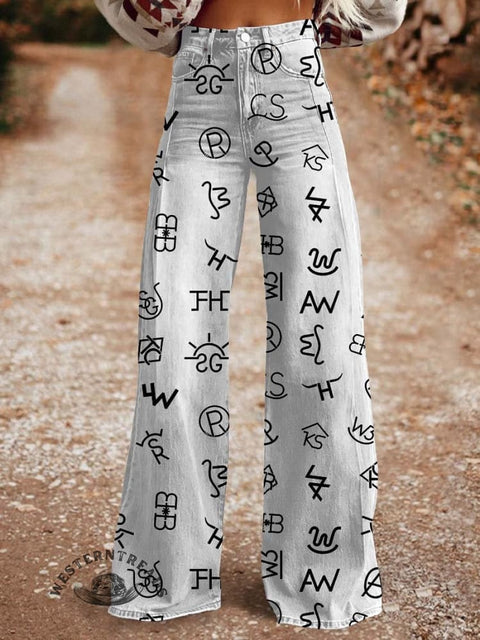Women's Western Print Casual Wide Leg Pants