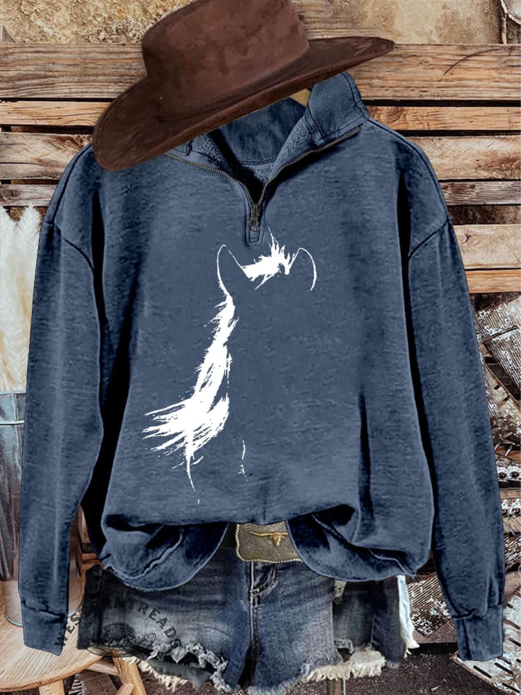 Western Horse Casual Long Sleeve Zip Sweatshirt