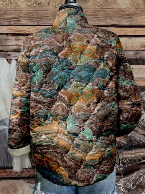 Women's Turquoise Print Casual Quilted Jacket