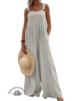 Women Casual Solid Color Pocket Jumpsuit