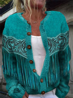 Retro Floral Stripes Print Buttoned Cardigan Sweater