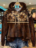 Retro Sunflower Leopard Art Print Casual Hoodie Sweatshirt