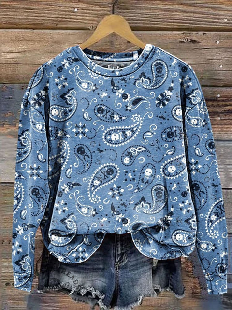 Skull and Paisley Art Print Casual Sweatshirt