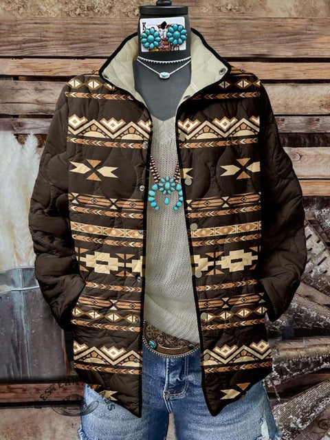 Aztac Print Women's Casual Quilted Cardigan