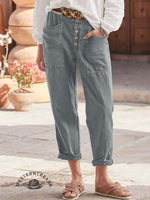 Solid Color Breasted Cotton Hemp Loose Casual Pants