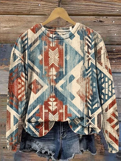 Colorful Aztec Print Crew Neck Sweatshirt