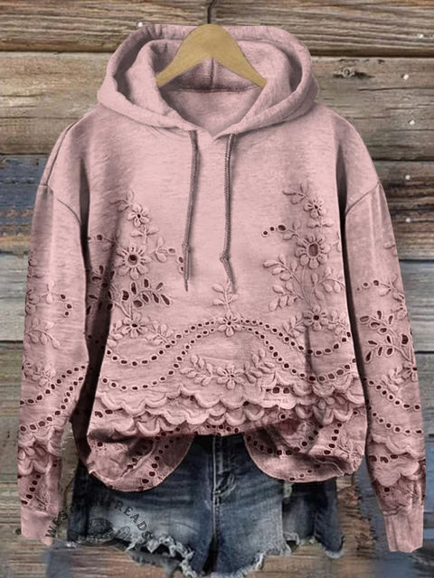 🔥Global best-selling🔥Women's Floral Textured Art Patterns Prints Casual Pocket Hooded Sweatshirt