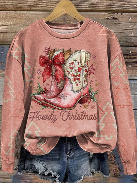 Western Christmas Print Casual Sweatshirt