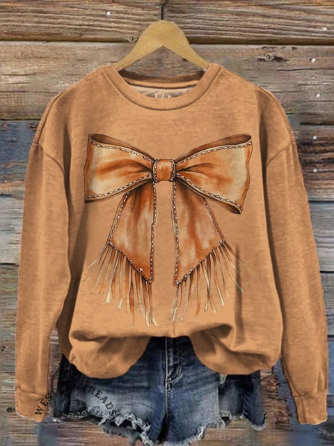 Western Bow Print Casual Sweatshirt