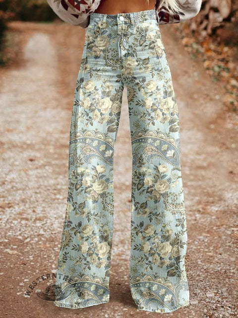 Women's Paisley Print Casual Wide Leg Pants