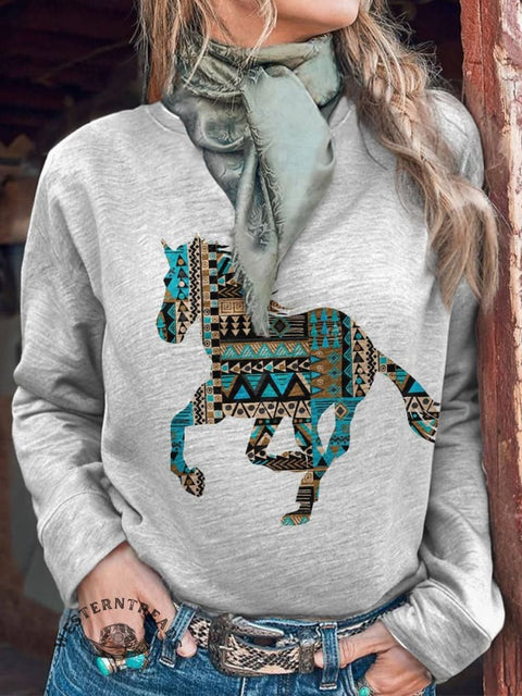 Horse Art Print Casual Sweatshirt